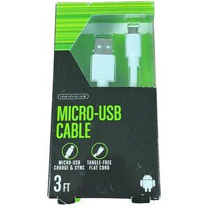 Infinitive Micro USB 6ft Cable Sync White Charger Tangle Free Office Work Travel